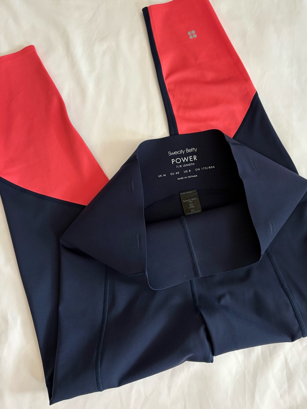 Sweaty Betty Power 7/8 Leggings Navy Coral High Rise Pockets Size 8 NWOT 🎥
